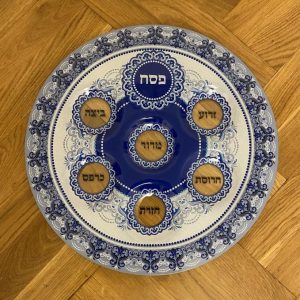 plat pessah 40cm bleu Plateau pour le seder de Pessah en verre