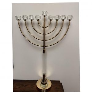 hanoukia metal et verre Hanoukia dorée sur pied