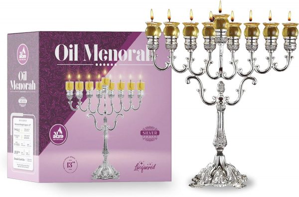 Hanoukia en Métal Argenté Dimension 34cm x 32 cm
