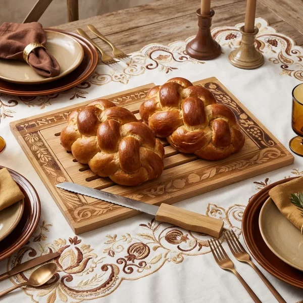 45350_11 Plateau pour Shabbat en Bois avec couteau et ramasse miettes
