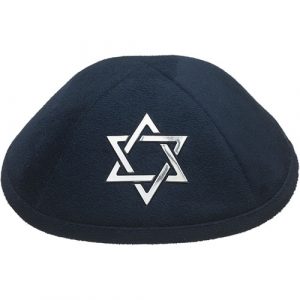 19398 Kipa bleue en Suédine avec plaque Maguen David argenté