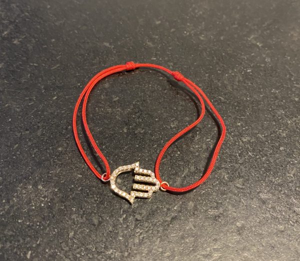 Bracelet Fil Rouge Coulissant main plaqué or et strass