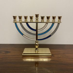 IMG_2529 Hanoukia Métal bleu et blanc Doré