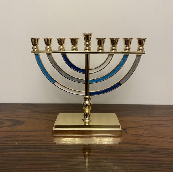 Hanoukia Métal bleu et blanc Doré