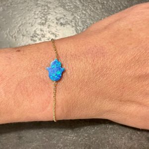 Bracelet Main pierre bleue et Chaine Plaqué Or