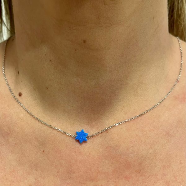 Collier Maguen David pierre bleue et Chaine Argent