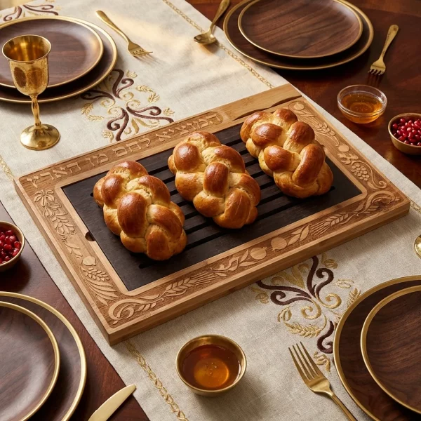 Plateau pour Shabbat en Bois avec couteau et ramasse miettes