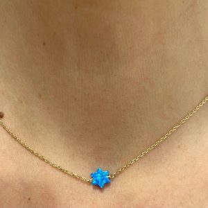 collier maguen opale plaqué or Collier Maguen David pierre bleue et Chaine Plaqué Or