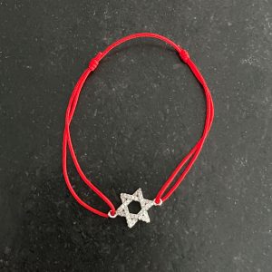 Bracelet fil rouge coulissant Maguen David strass Argent