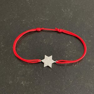 Bracelet fil rouge coulissant Maguen David strass Argent