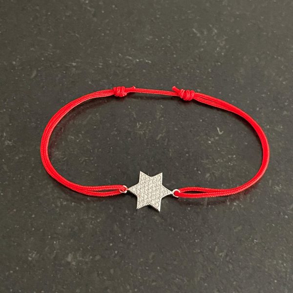 Bracelet fil rouge coulissant Maguen David strass Argent