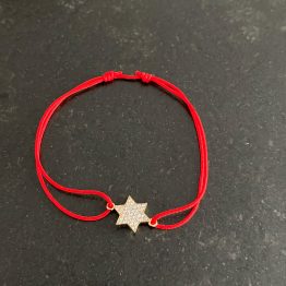 bracelet fil rouge + maguen davis plaqué or strass plein