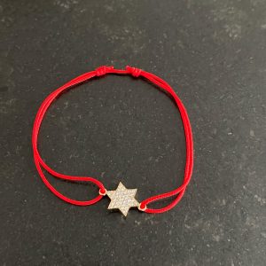 Bracelet fil rouge coulissant Maguen David strass Plaqué Or