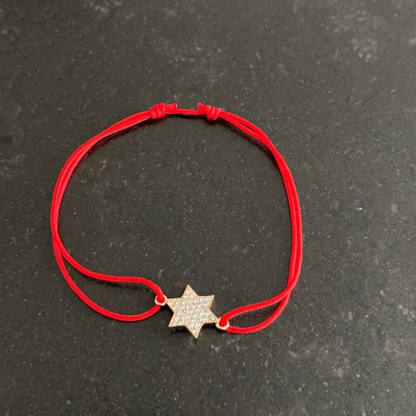 Bracelet fil rouge coulissant Maguen David strass Plaqué Or