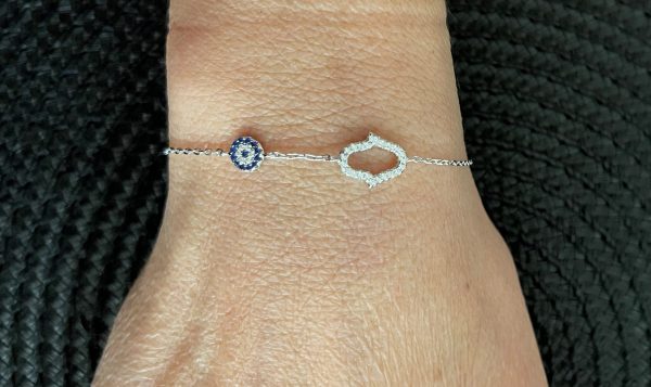 Bracelet main et œil Strass en Argent