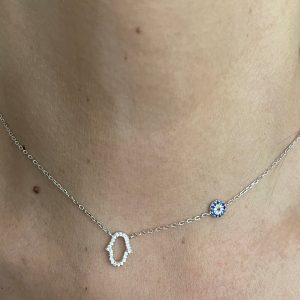 Collier main et œil Strass en Argent