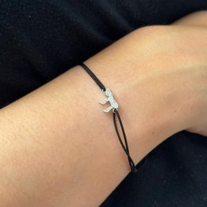 Bracelet Fil noir Coulissant Haï argent et strass