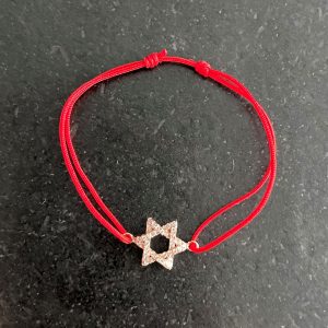 Bracelet fil rouge coulissant Maguen David strass Plaqué Or