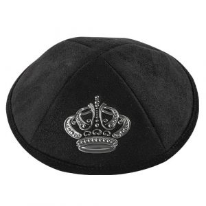 16236 Kipa noire avec plaque couronne