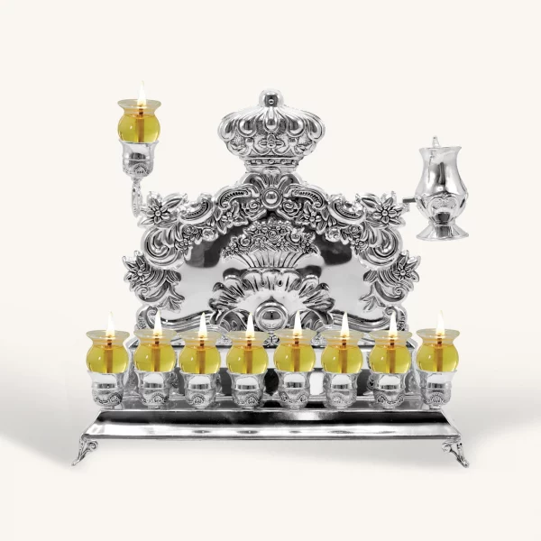 Hanoukia pour Fioles d'huile en Métal Argentée