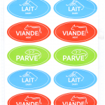 Lot de 18 Étiquettes, stickers:  Lait  Viande  Parvé