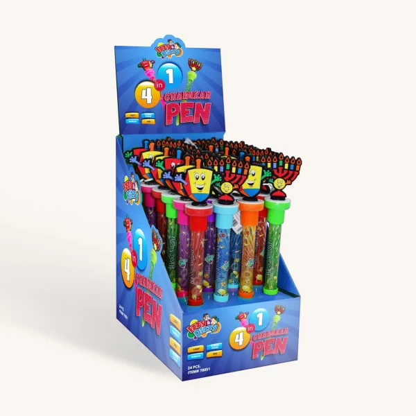Stylo Hanouka 4 en 1 : lumière, bulles, stylo, tampon encreur