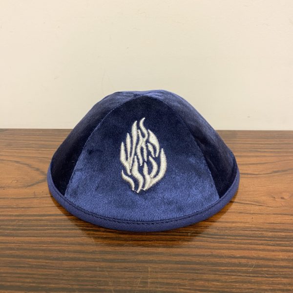 Kipa Velours bleu marine brodée flamme