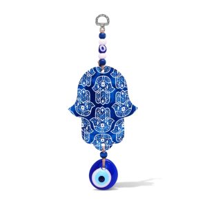5d03eb9f697c70f70b9a6577317105d9c37800324591f2d4ccea5c416356a6b8 Hamsa - main bleue. Décoration murale