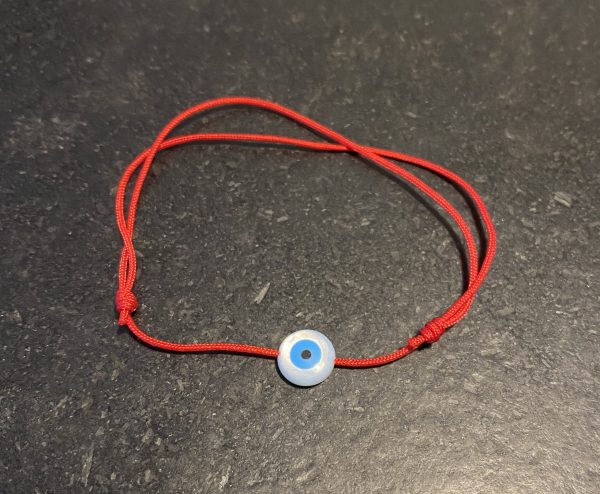 Bracelet Fil Rouge Coulissant Œil blanc et bleu en nacre
