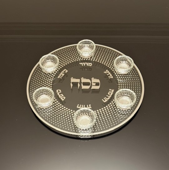 Plateau pour le seder de pessah en verre et coupelles en cristal
