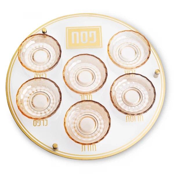 Plateau pour le seder de pessah en verre et coupelles en cristal