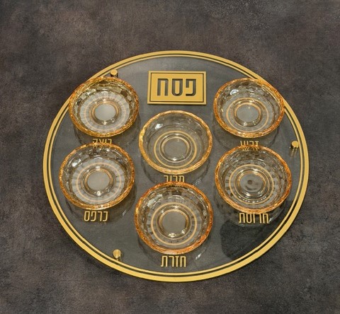 Plateau pour le seder de pessah en verre et coupelles en cristal