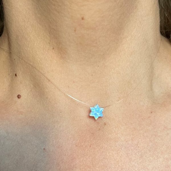 Collier Maguen David opale bleue Fil de Pèche