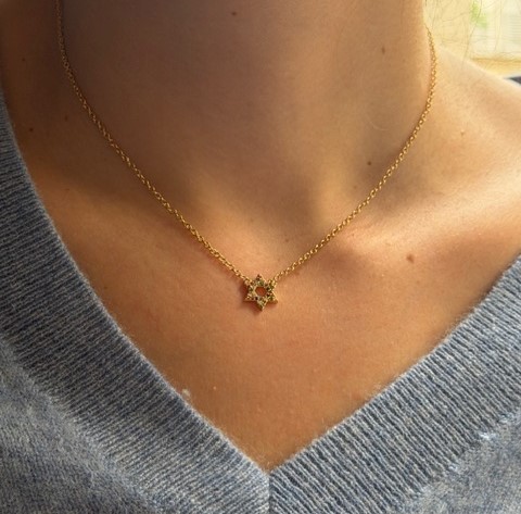 Collier Plaqué Or Maguen David strass multicolore