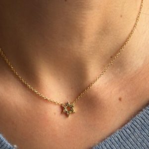 Collier Plaqué Or Maguen David strass multicolore