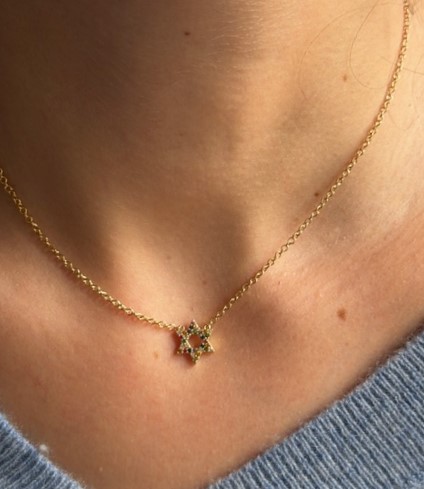 Collier Plaqué Or Maguen David strass multicolore