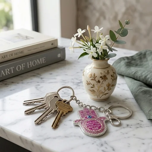 Porte clefs rose main hamsa