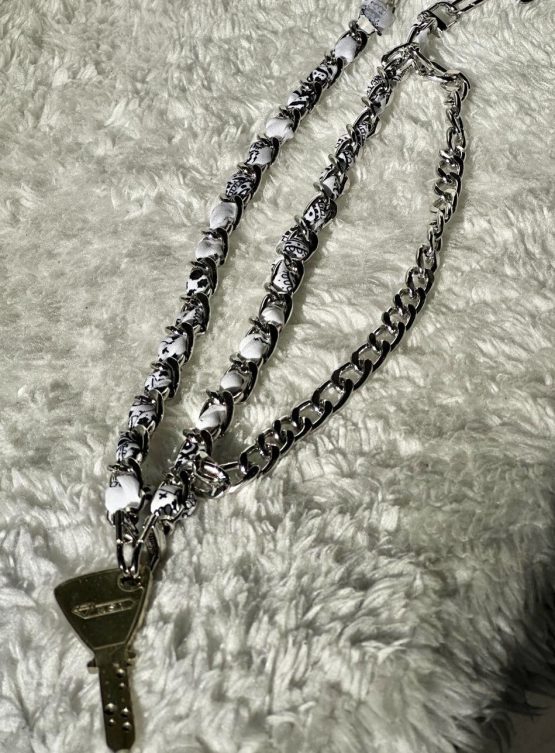 Ceinture de Shabbat  chaine bandana blanc et gris