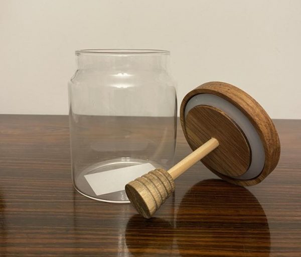 Pot à Miel en verre avec couvercle en Bois