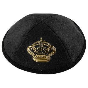 16243 Kipa noire avec plaque couronne dorée