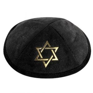 17716 Kipa noire en avec plaque Maguen David