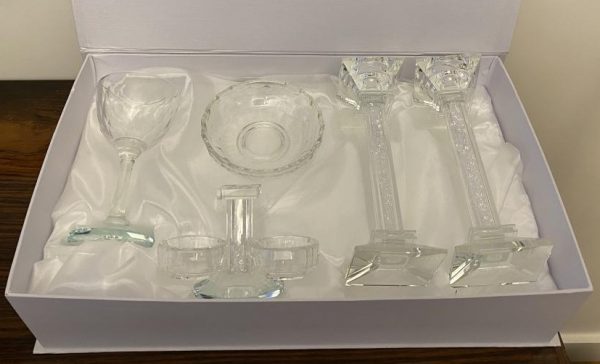 COFFRET VERRE KIDOUCH SALIERE ET BOUGEOIR DE SHABBAT