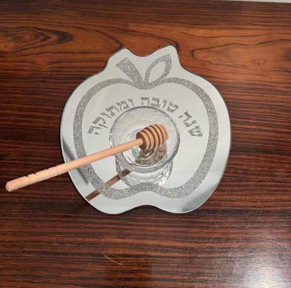 Plat pomme argent miroir avec bol à miel