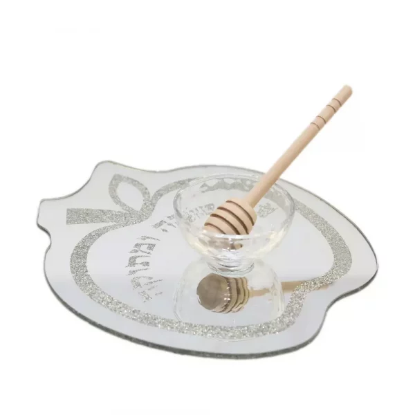 Plat pomme argent miroir avec bol à miel