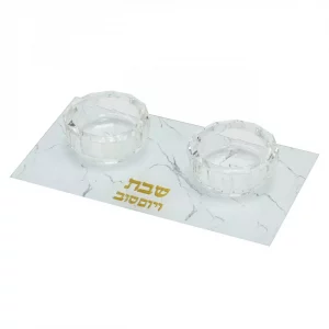 bougeoirs-double-dore-9x17cm Bougeoir de Shabbat en verre façon marbre