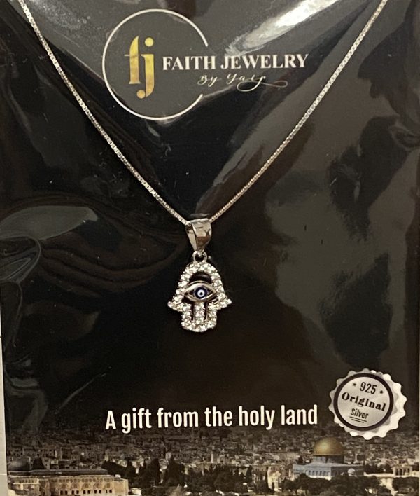 Collier et pendentif main et œil en Argent 