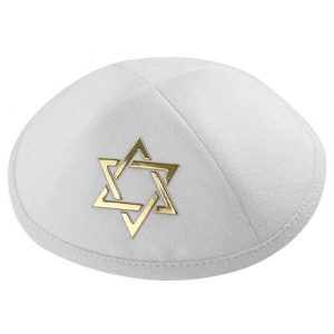 17713 Kipa blanche avec plaque Maguen David