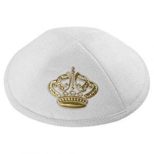16242 Kipa blanche avec plaque couronne dorée
