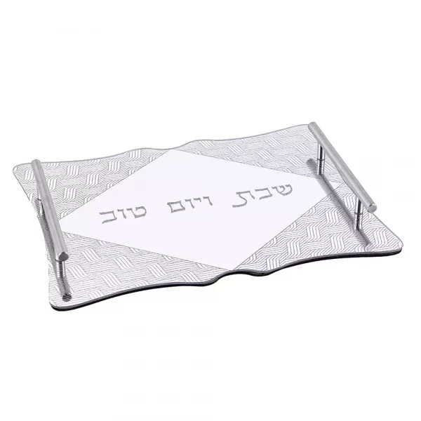 plateau-rectangulaire-argent-tresse-40x30cm Plateau pour Shabbat en verre argenté Losange