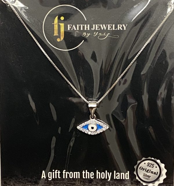 Collier et pendentif  œil avec stras en Argent